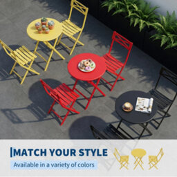 3 Pieces Garden Foldable Bistro Set, Small Garden Set W/ Square Table, Yellow - thumbnail 6