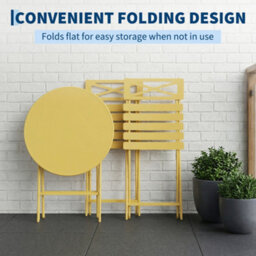 3 Pieces Garden Foldable Bistro Set, Small Garden Set W/ Square Table, Yellow - thumbnail 5