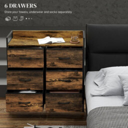 Wyld Haus Luve Rizi 6-Drawer Fabric And Wood Chest Rustic Brown And Black 79W X 29D X 85H Cm - thumbnail 4