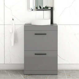 Royal Bathrooms Turin 500mm Freestanding Bathroom Vanity Unit With Sink 2 Drawer Indigo Grey Gloss & Art Countertop Basin - thumbnail 1