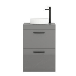 Royal Bathrooms Turin 500mm Freestanding Bathroom Vanity Unit With Sink 2 Drawer Indigo Grey Gloss & Art Countertop Basin - thumbnail 5