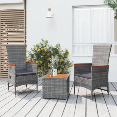 Walplus 3 Piece Garden Lounge Set Balcony Indoor Outdoor Patio Furniture Grey Poly Rattan&solid Wood Acacia - image 1