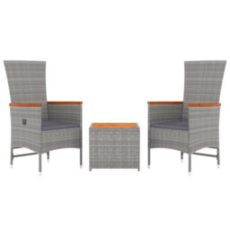 Walplus 3 Piece Garden Lounge Set Balcony Indoor Outdoor Patio Furniture Grey Poly Rattan&solid Wood Acacia - thumbnail 3