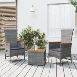 Walplus 3 Piece Garden Lounge Set Balcony Indoor Outdoor Patio Furniture Grey Poly Rattan&solid Wood Acacia - thumbnail 1