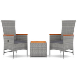 Walplus 3 Piece Garden Lounge Set Balcony Indoor Outdoor Patio Furniture Grey Poly Rattan&solid Wood Acacia - thumbnail 2