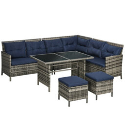 Wyld Haus Rarapa Dark Blue 7-Seater Rattan Garden Sofa Set With Glass Table And Cushions - thumbnail 2