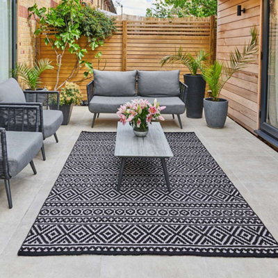 Black Outdoor Rug, Geometric Stain-Resistant Rug For Patio Decks, 3mm Modern Outdoor Luxurious Area Rug-160Cm X 220Cm - image 1