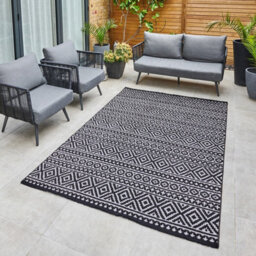 Black Outdoor Rug, Geometric Stain-Resistant Rug For Patio Decks, 3mm Modern Outdoor Luxurious Area Rug-160Cm X 220Cm - thumbnail 3