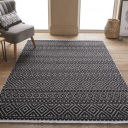 Black Outdoor Rug, Geometric Stain-Resistant Rug For Patio Decks, 3mm Modern Outdoor Luxurious Area Rug-160Cm X 220Cm - thumbnail 2