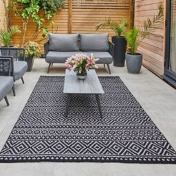 Black Outdoor Rug, Geometric Stain-Resistant Rug For Patio Decks, 3mm Modern Outdoor Luxurious Area Rug-160Cm X 220Cm - thumbnail 4