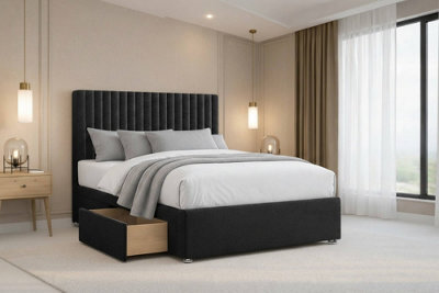 "Nexus Amalfi Plush Divan, Black, 26"" Headboard, 2 Drawers Same Side, Open Coil Mattress, Small Single" - image 1