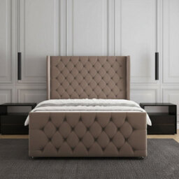 REGIONAL FURNISHINGS Divan Bed Set Mink Plush Velvet With 54 Inch Headboard & Footboard 2Drawersfootend & Mattress In 4Ft 4Ft6 5Ft 6Ft Sizes - thumbnail 2