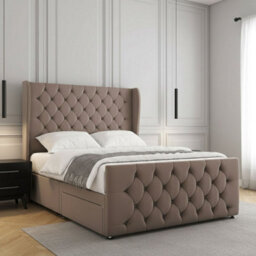 REGIONAL FURNISHINGS Divan Bed Set Mink Plush Velvet With 54 Inch Headboard & Footboard 2Drawersfootend & Mattress In 4Ft 4Ft6 5Ft 6Ft Sizes - thumbnail 3