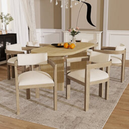 Abrihome Set Of 6, Solid Wood Chairs, Dining Chairs, Suitable For Homes, Restaurants, Living Rooms, And Cafes, Linen, Natural Color