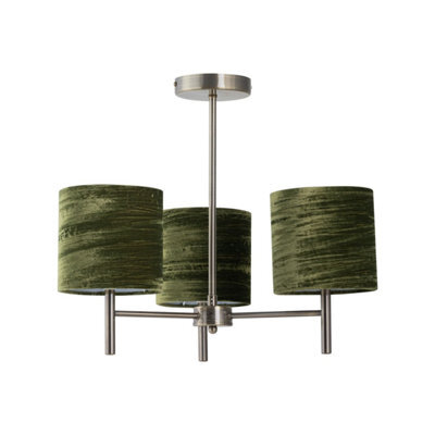 First Choice Lighting Brea - Antique Brass 3 Light Fitting With Green Crushed Velvet Shades - image 1
