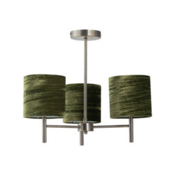 First Choice Lighting Brea - Antique Brass 3 Light Fitting With Green Crushed Velvet Shades