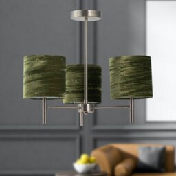 First Choice Lighting Brea - Antique Brass 3 Light Fitting With Green Crushed Velvet Shades - thumbnail 3