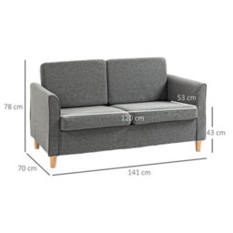 Homcom Double Seat Sofa Linen Upholstery Loveseat Couch W/ Armrests, Grey - thumbnail 3