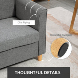 Homcom Double Seat Sofa Linen Upholstery Loveseat Couch W/ Armrests, Grey - thumbnail 6