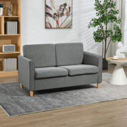 Homcom Double Seat Sofa Linen Upholstery Loveseat Couch W/ Armrests, Grey - thumbnail 1