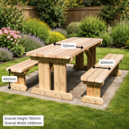 Rutland County Garden Furniture Tinwell Freestanding Picnic Table With Bench Set - 5Ft Width X 4Ft Length - thumbnail 3