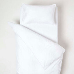 Homescapes White Cotton Stripe Cot Bed Duvet Cover Set 330 Thread Count - thumbnail 1