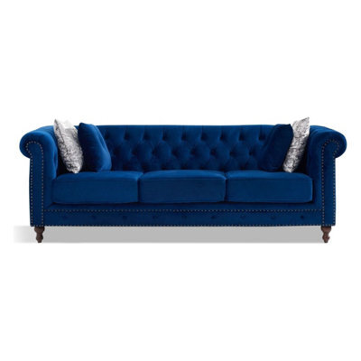 Furniture 48 Wellington Chesterfield Blue Velvet 3 Seater Sofa