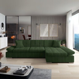 Malwi Right Hand Corner Sofa Bed With Storage Modern Green Corduroy Design With Pullout  Guest Bed - thumbnail 2