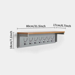 Wall Mounted Wooden Coat Rack W/ Shelf & 7 Double Hooks Hanger Rack 31.5Inch - thumbnail 2