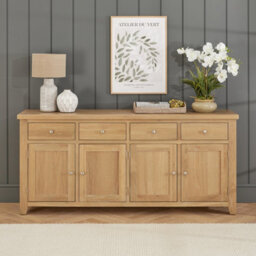 The Furniture Market Cheshire Whitewash Oak Extra Large 4 Drawer 4 Door Sideboard