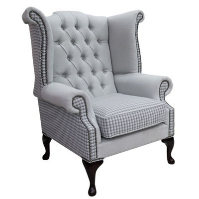 Chesterfield High Back Wing Chair Quattro Sky Fabric Bespoke In Queen Anne Style - image 1