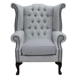 Chesterfield High Back Wing Chair Quattro Sky Fabric Bespoke In Queen Anne Style - thumbnail 2