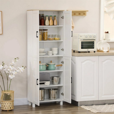 170Cm Freestanding Cupboard 4-Door Storage Cabinet, White Embossed Wood Grain - image 1