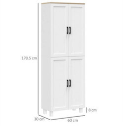 170Cm Freestanding Cupboard 4-Door Storage Cabinet, White Embossed Wood Grain - thumbnail 2