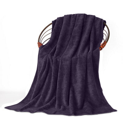 Oxford Homeware Reversible Throw Blanket Soft Warm & Sofa, Bed Fleece Throw, Purple (Single 130X150Cm)