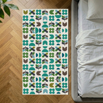 Decoranddecor Rug, Washable Rugs, Bedroom Kitchen Rugs, 80X150Cm, Non-Slip, Pet Friendly, Low Pile, Retro Floral Rug - Zora - image 1