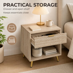 Homcom Small Table With Drawer, Open Compartment And Handle, Natural - thumbnail 5