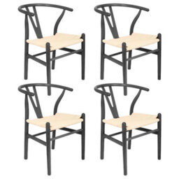 Nicholas Winter 4X Beech Wooden Danish Style Dining Chairs - Black - Solid Wood Wish Beech Bone Wood Chairs - thumbnail 1