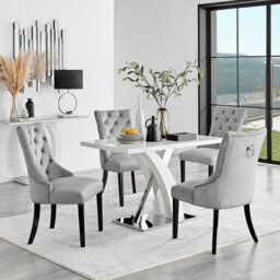 Furniturebox Uk Atlanta 4 White Dining Table And 4 Grey Belgravia Black Leg Chairs - thumbnail 1