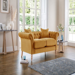 Sofas Express Tulip Ochre Yellow Velvet  2 Seater Sofa - thumbnail 2