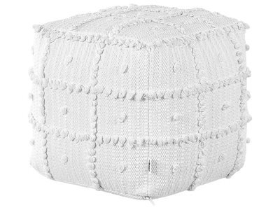 Beliani Nest Loom Pouffe, White Cotton Beads, 40 X 40 X 40 Cm, Boho Geometric Pattern - image 1