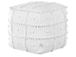 Beliani Nest Loom Pouffe, White Cotton Beads, 40 X 40 X 40 Cm, Boho Geometric Pattern - thumbnail 1