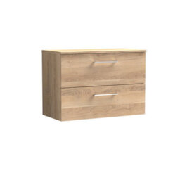 Nuie Arno Wall Hung 2-Drawer Vanity & Bleached Oak Laminate Worktop, Stylish Counter Top Vanity Unit In Bleached Oak, 800mm