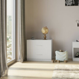 Urbn-Living Urbnliving Height 51.5Cm 2 Drawer Wooden Kids Bedroom Chest Cabinet White Color Modern Storage Cupboard Wide - thumbnail 2