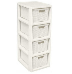 B2C Storage Unit With Baskets Drawer Organizer Tower Cabinet  White 4 Baskets Unit