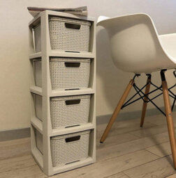 B2C Storage Unit With Baskets Drawer Organizer Tower Cabinet  White 4 Baskets Unit - thumbnail 4