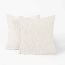 OHS Cable Knit Cushion Covers Sherpa Pillow Cases 2 Pack, 45 X 45Cm - Cream - thumbnail 4