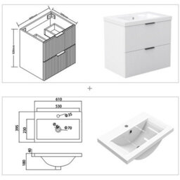 Sline 600mm Wall Mounted White Bathroom Vanity Unit With Ceramic Basin,2 Soft Close Drawers For Storage,flat Packed - thumbnail 2