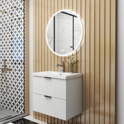Sline 600mm Wall Mounted White Bathroom Vanity Unit With Ceramic Basin,2 Soft Close Drawers For Storage,flat Packed - thumbnail 7