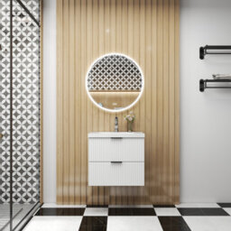 Sline 600mm Wall Mounted White Bathroom Vanity Unit With Ceramic Basin,2 Soft Close Drawers For Storage,flat Packed - thumbnail 6